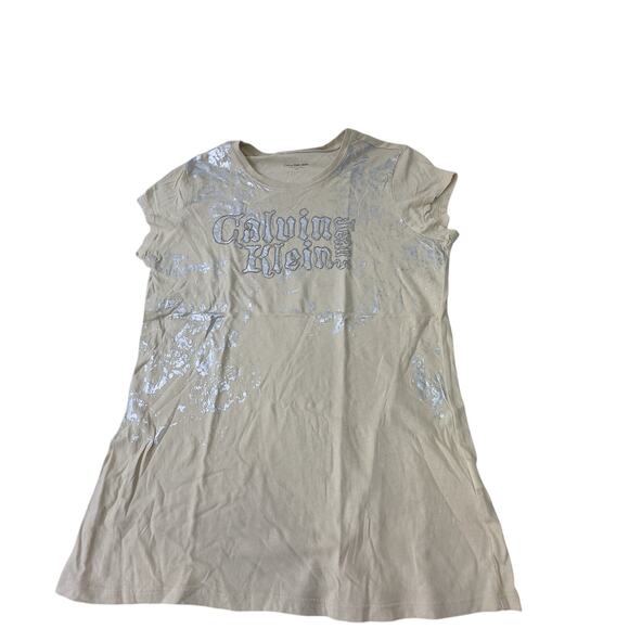 Calvin Klein Women Silver Short Sleeve T-Shirt lg embellished graphic streetwear - Picture 1 of 11